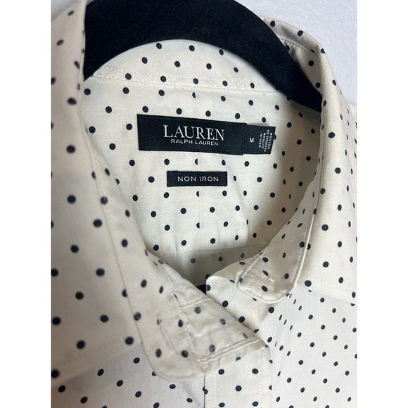 LRL Lauren Ralph Lauren Womens Sz M Cotton Button Up Long Sleeve Shirt Polka Dot - Picture 4 of 9